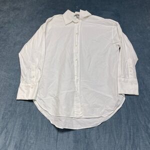 H&M Gathered Shirt Womens Small White Linen Regular Fit Rounded Hem Button Up